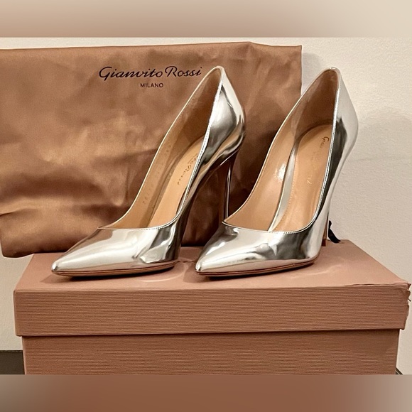 Gianvito Rossi 105 Silver Metallic Leather Pumps 36.5 - Picture 4 of 13